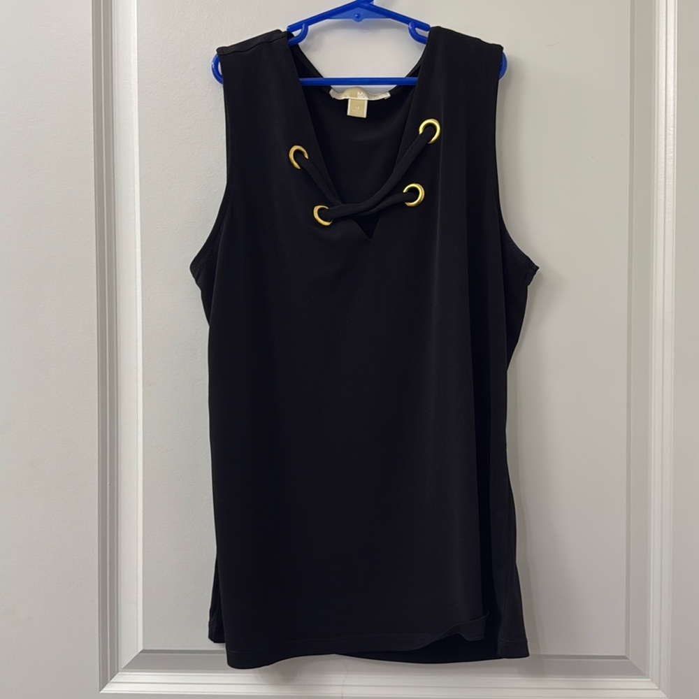 Black Sleeveless Blouse with Gold Grommet Details – Size Medium